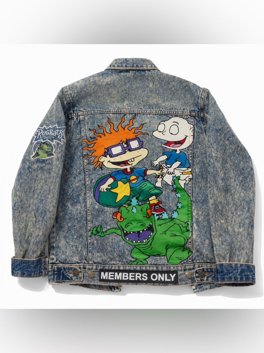 Members Only Washed Blue Denim Jacket with Graphic Patches